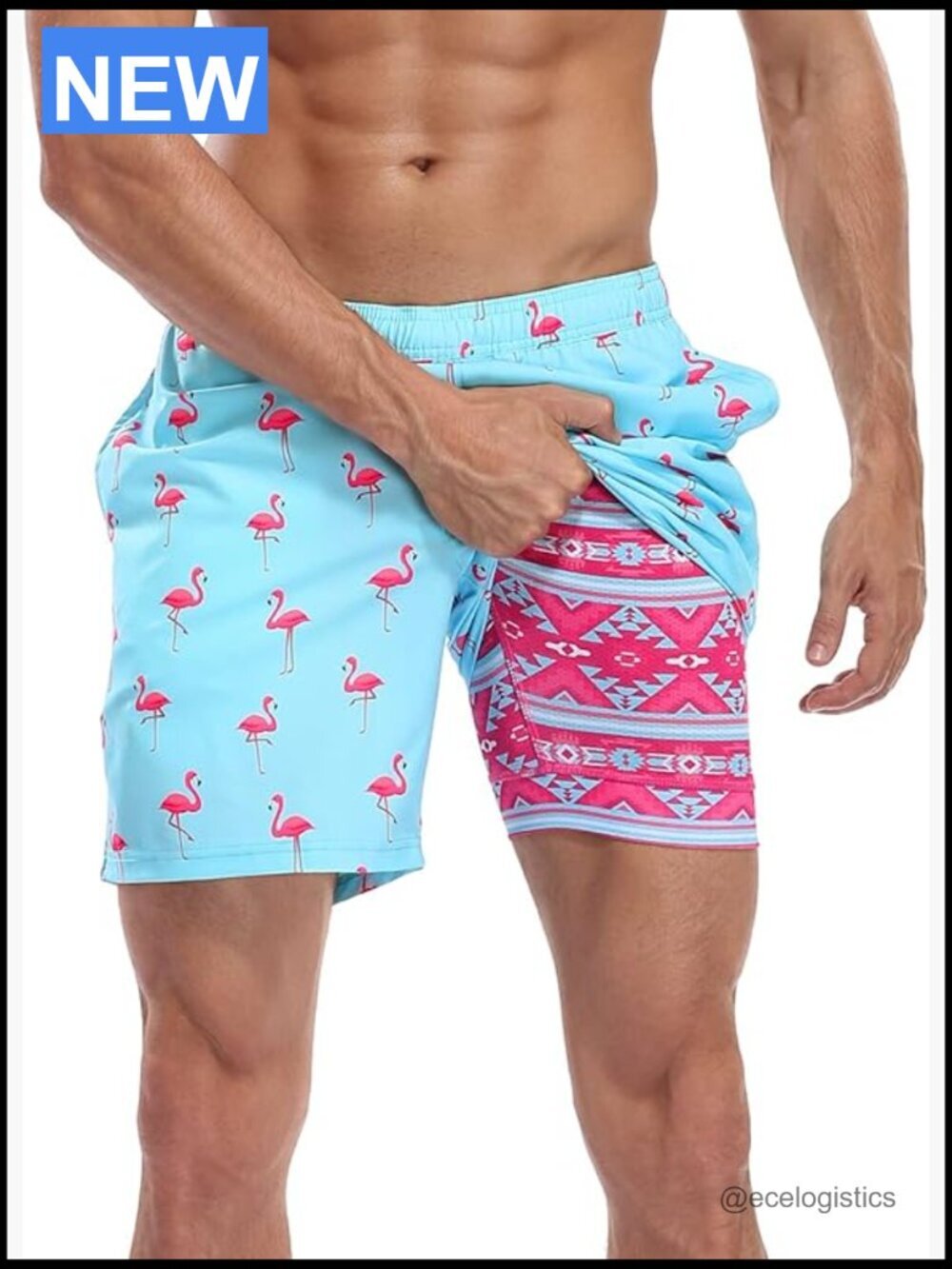 Men's Swim Trunks with Compression Liner 7" Inseam Quick Dry